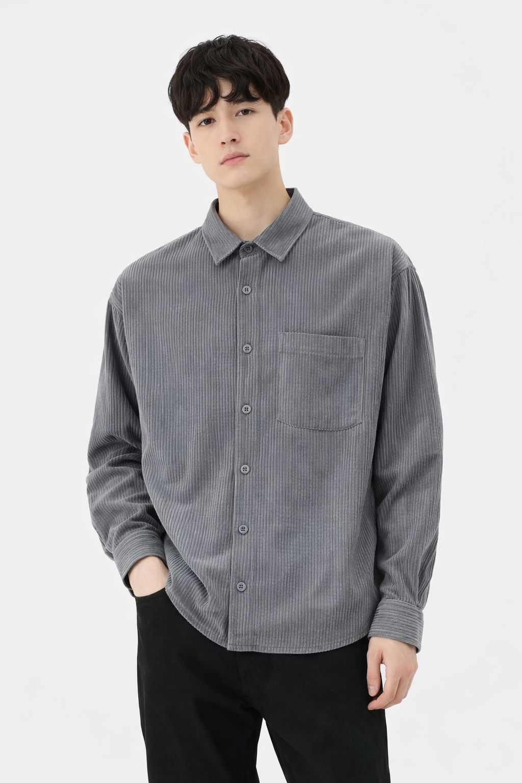 Corduroy Grey Boxy Fit Shirt